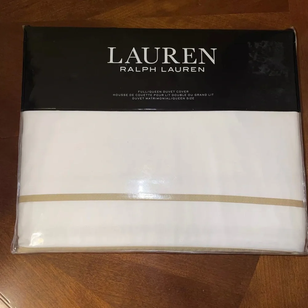 New! Lauren RalphLauren Spencer Sateen Queen Duvet+2 Pillowcases White/Wheat🤍